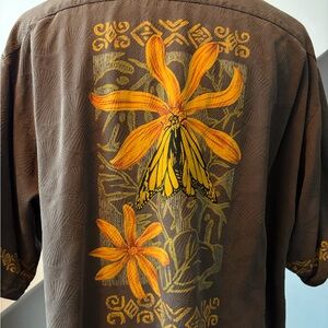 Tommy Bahama Brown Shirt with Orange Floral Accent